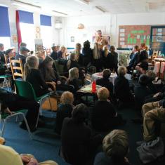 Class 5 and 6 listening to Angie Butler talking about Land Girls