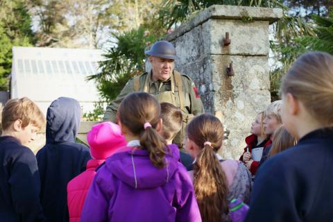 Gareth in his Home Guard uniform welcoming Newlyn School 
